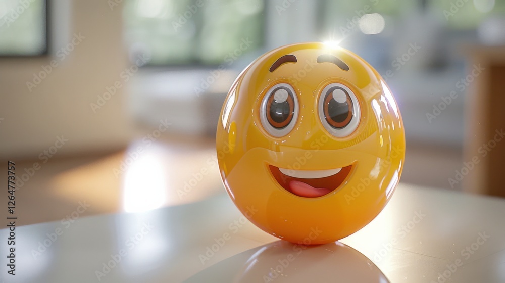 Fototapete 3D realistic emoji from an elevated and diagonal perspective, capturing detailed textures and expressions on a white background
