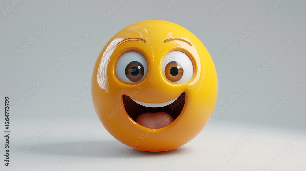 Fototapete 3D realistic emoji from an elevated and diagonal perspective, capturing detailed textures and expressions on a white background