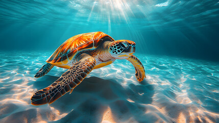 Obraz premium A turtle is swimming in the ocean