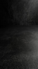Dark grunge interior showcasing textured concrete wall and floor, generating dramatic, mysterious ambiance for moody artistic visualizations