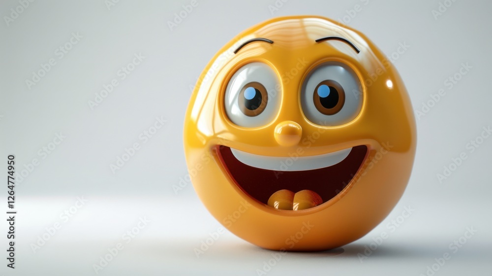 Fototapete 3D realistic emoji from an elevated and diagonal perspective, capturing detailed textures and expressions on a white background