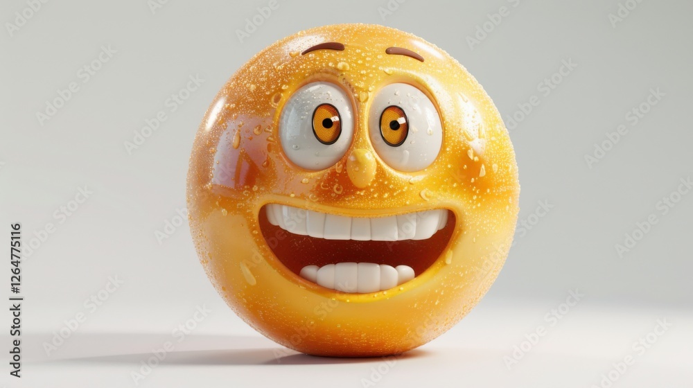 Fototapete 3D realistic emoji from an elevated and diagonal perspective, capturing detailed textures and expressions on a white background