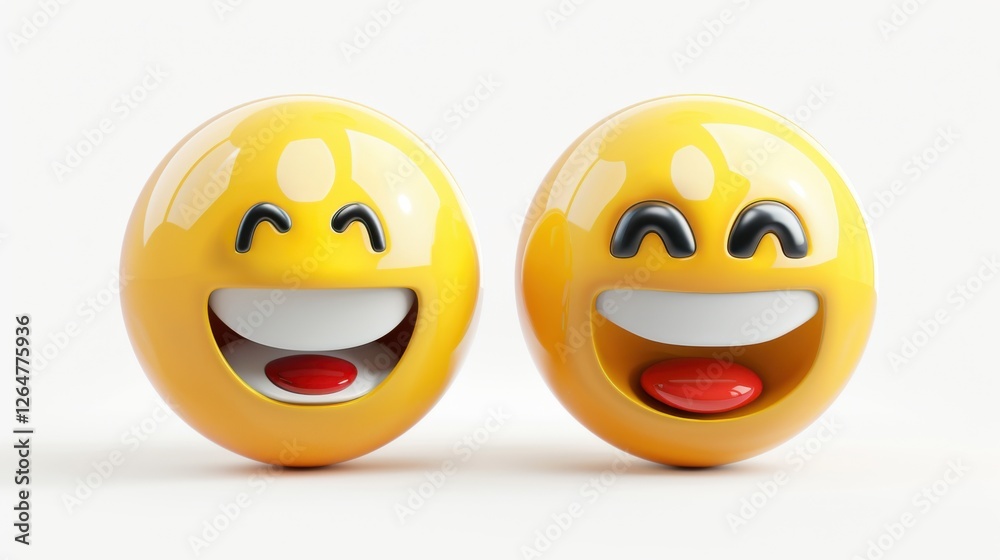 Fototapete 3D realistic emoji from an elevated and diagonal perspective, capturing detailed textures and expressions on a white background