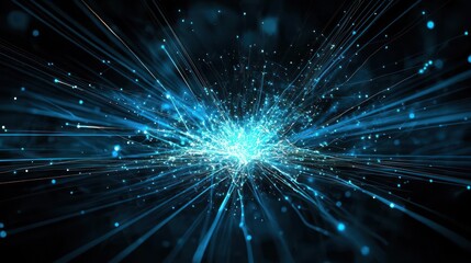 Naklejka premium Bright Blue Light Explosion With Particles On Dark Background