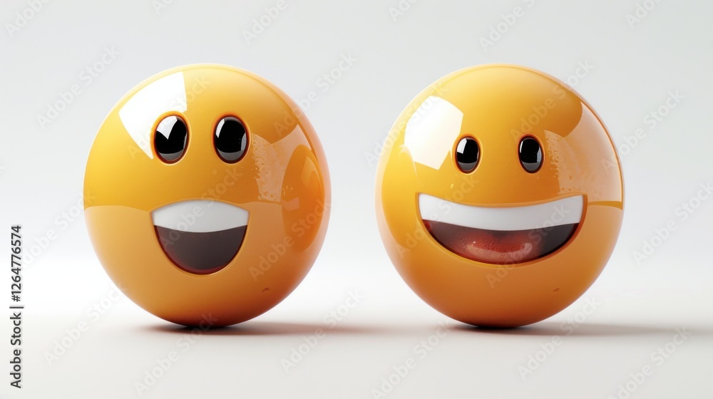Fototapete 3D realistic emoji from an elevated and diagonal perspective, capturing detailed textures and expressions on a white background