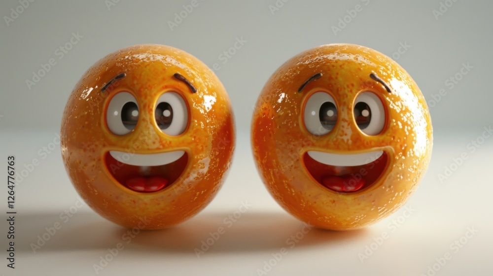 Fototapete 3D realistic emoji from an elevated and diagonal perspective, capturing detailed textures and expressions on a white background