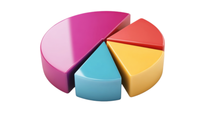 colorful pie chart 3d render isolated on transparent background