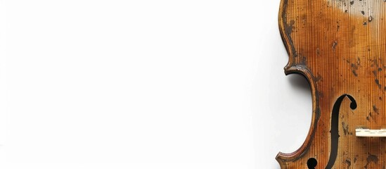 Antique violin detail on white background.