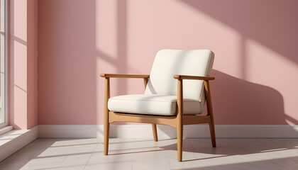 Stylish Mid-Century Modern Armchair in a Pastel Pink Room