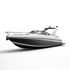 White yacht motor boat isolated on white background. A modern means of transportation on water. Luxurious personal vehicle, symbol of wealth