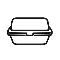 Takeout foam food box icon. Disposable plastic meal packaging container. Web icon with editable stroke.  Vector illustration isolated on white background. Great for food service, delivery app