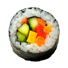 Fresh sushi roll with colorful vegetables and rice, showcasing vibrant ingredients and delicious presentation. Perfect for food lovers and culinary enthusiasts