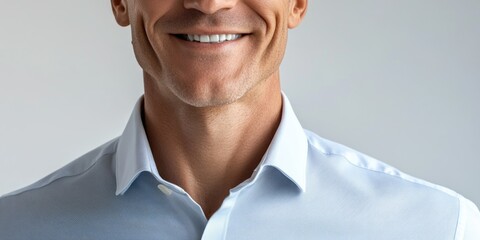 Smiling man in suit with light blue shirt and dark tie, wearing patterned jacket, looking directly at camera.
