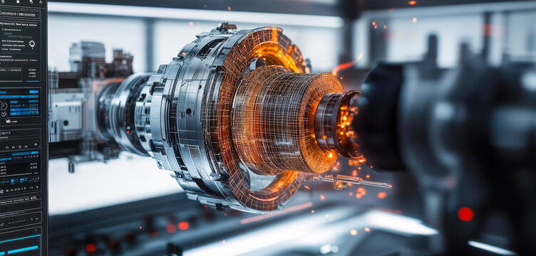 Advanced AI-Integrated CAD/CAM Software in Industrial Manufacturing with 3D Model and CNC Machining Visualization
