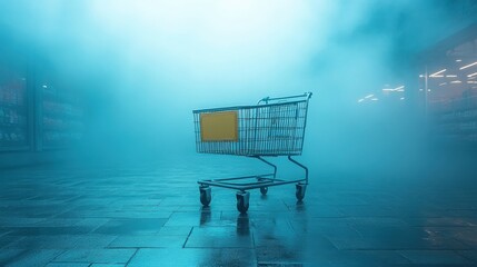 Abandoned Shopping Cart in Misty Urban Environment at Night
