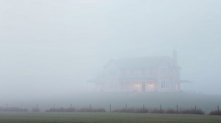 Fototapeta premium Mysterious house emerging through dense fog