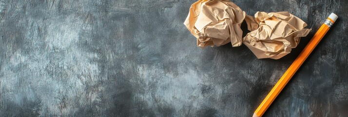 Depicting academic pressure with crumpled paper and a pencil in a minimalistic setup