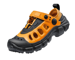 pair of water shoes designed for rocky beaches, featuring vibrant orange color and breathable mesh. Ideal for outdoor activities and water sports enthusiasts
