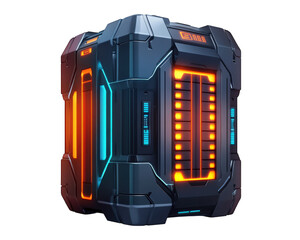 Futuristic data storage server with glowing lights and sleek design, showcasing advanced technology and security features. Ideal for modern tech environments