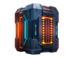 Futuristic data storage server with glowing lights and sleek design, showcasing advanced technology and security features. Ideal for modern tech environments
