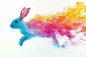 Obraz premium Vibrant Colored Easter Hare Created from Flowing Abstract Paint Strokes in Motion