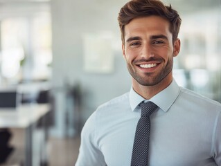 Young man in a suit smiling confidently.