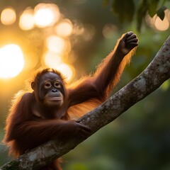 Orangutan sunset rainforest branch greeting