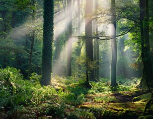 Naklejka premium Magischer Zauberwald – Lichtspiele und tiefe Naturverbundenheit