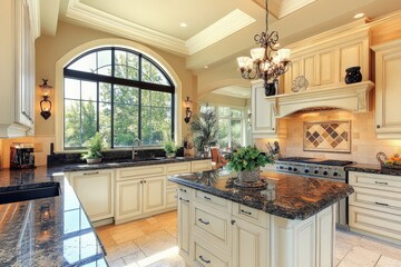 Elegant kitchen design featuring natural light and modern fixtures in a spacious home environment