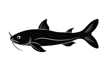 Silhouette of Catfish fish vector art illustration.eps
