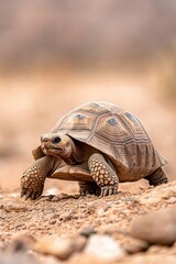 Elderly tortoise displays remarkable determination as it struggles to ascend a small hill amidst natural surroundings