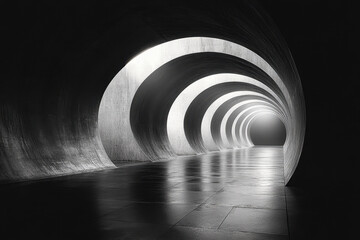 Obraz premium Unique spiraling tunnel with soft lighting showcasing modern architectural design and minimalistic style at night