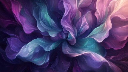 Fototapeta premium Luminous flowing shapes. Bright gradients in mint and deep purple. Flowing curves merging into abstract designs.