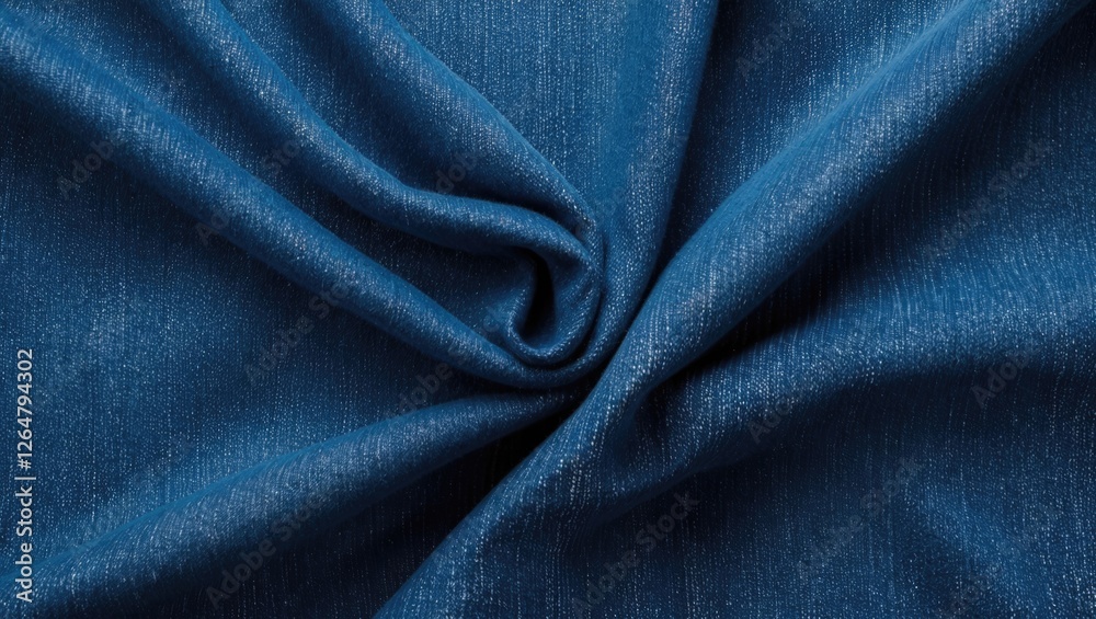 Poster blue textured fabric close-up showing intricate weave pattern and soft folds with copy space.