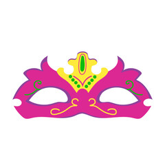 Obraz premium Vector image of pink mask with decorations for Mardi Gras carnival. Colored logo of party clothing element.