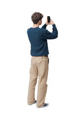 Teenager taking pictures with his smartphone