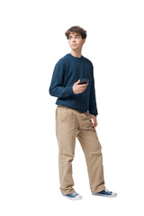 Teenager holding his smartphone and standing