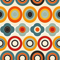 Fototapeta premium A vibrant retro pattern featuring colorful circles and floral shapes.