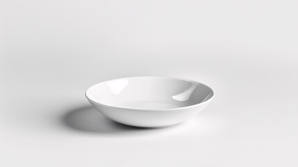 Empty white plate on a white background. Concept of minimalism, purity, and design.