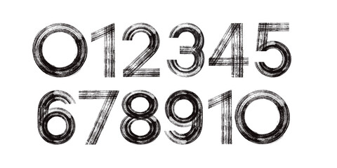 Black numbers from 0 to 9 are hand-drawn with uneven strokes.
 Vector image, doodle, editable