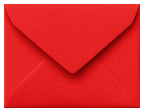 Vibrant Red Envelope Against Transparent Backdrop for Correspondence and Greetings