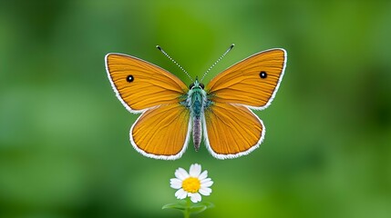 Obraz premium Orange And Green Butterfly Hovering Over White Flower