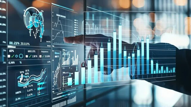 Financial advisor uses a high tech touchscreen to show capital allocation models. Capital allocation