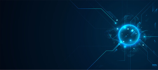 Futuristic digital AI processing data technology connected blue lines with The cyber innovation background for technology articles or presentation business