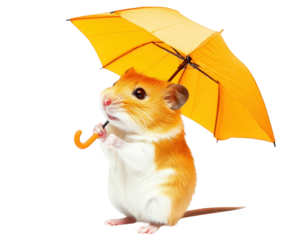 hamster holding tiny yellow umbrella, looking ready for rain, adds whimsical touch to any scene. This adorable pet showcases playful spirit and charm