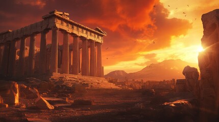 Obraz premium Ancient ruins sunset Greece history travel