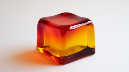 Vibrant Red and Orange Cube of Gelatin on a Minimalist Background