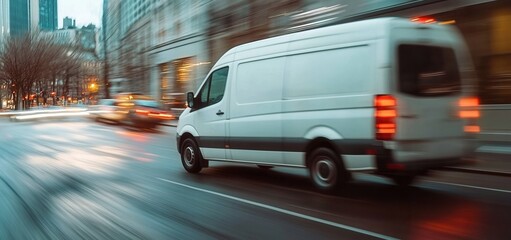 Fast Delivery Van in the City at Night
