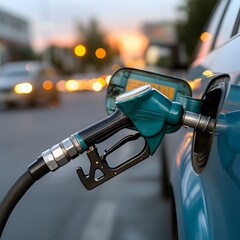 City sunset fuel fill-up