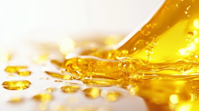 Flowing Golden Liquid with Bubbles and Reflections on Surface
